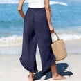 thumbnail image 4 of LNWUY Linen Pants Women Smocked High Waisted Wide Leg Cropped Pants with Pockets Cute Ruffle Boho Flowy Beach Pants Blue S, 4 of 5