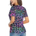thumbnail image 3 of Fuzoiu Rainbow Animal Skin Print Women's Classic V-Neck T-Shirt, Short Sleeve V Neck Tees for Casual Everyday Wear,Casual Fit Tee,Summer Fashion Tops-Medium, 3 of 5