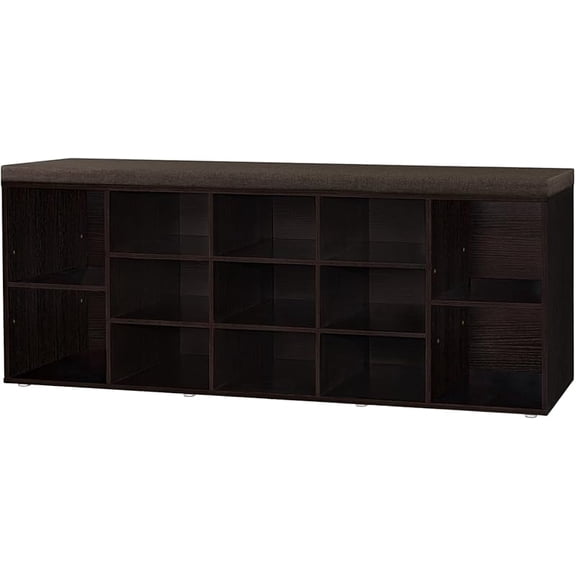 DINZI LVJ Shoe Storage Bench with Cushion, Cubby Shoe Rack with 12 Cubbies, Adjustable Shelves, Multifunctional Shoe Organizer Bench for Entryway, Mudroom, Hallway, Closet and Garage, White