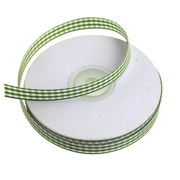 Gingham Christmas Ribbon, 3/8-Inch, 25 Yards, Moss Green