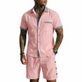 thumbnail image 5 of Men's Linen Shirts and Shorts Set Short Sleeve 2 Piece Beach Vacation Outfits Summer Yoga Suits with Pockets Pink, 5 of 7