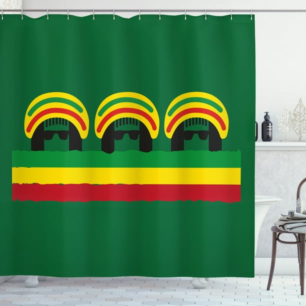Jamaican Shower Curtain, Jamaican Reggae Culture Inspired Minimal Head