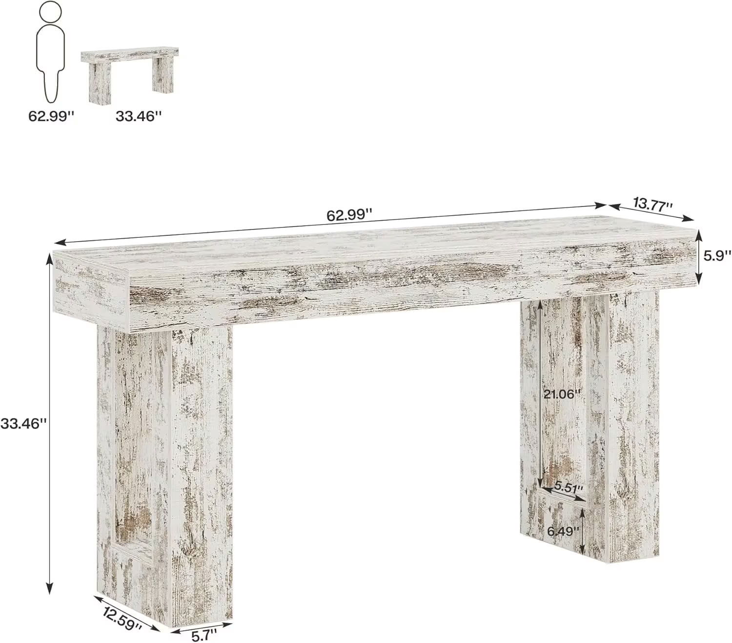 MAYEERTY 63-Inch Rustic Console Table, Farmhouse Wooden Entryway Table with Thick Legs for Hallway and Living Room