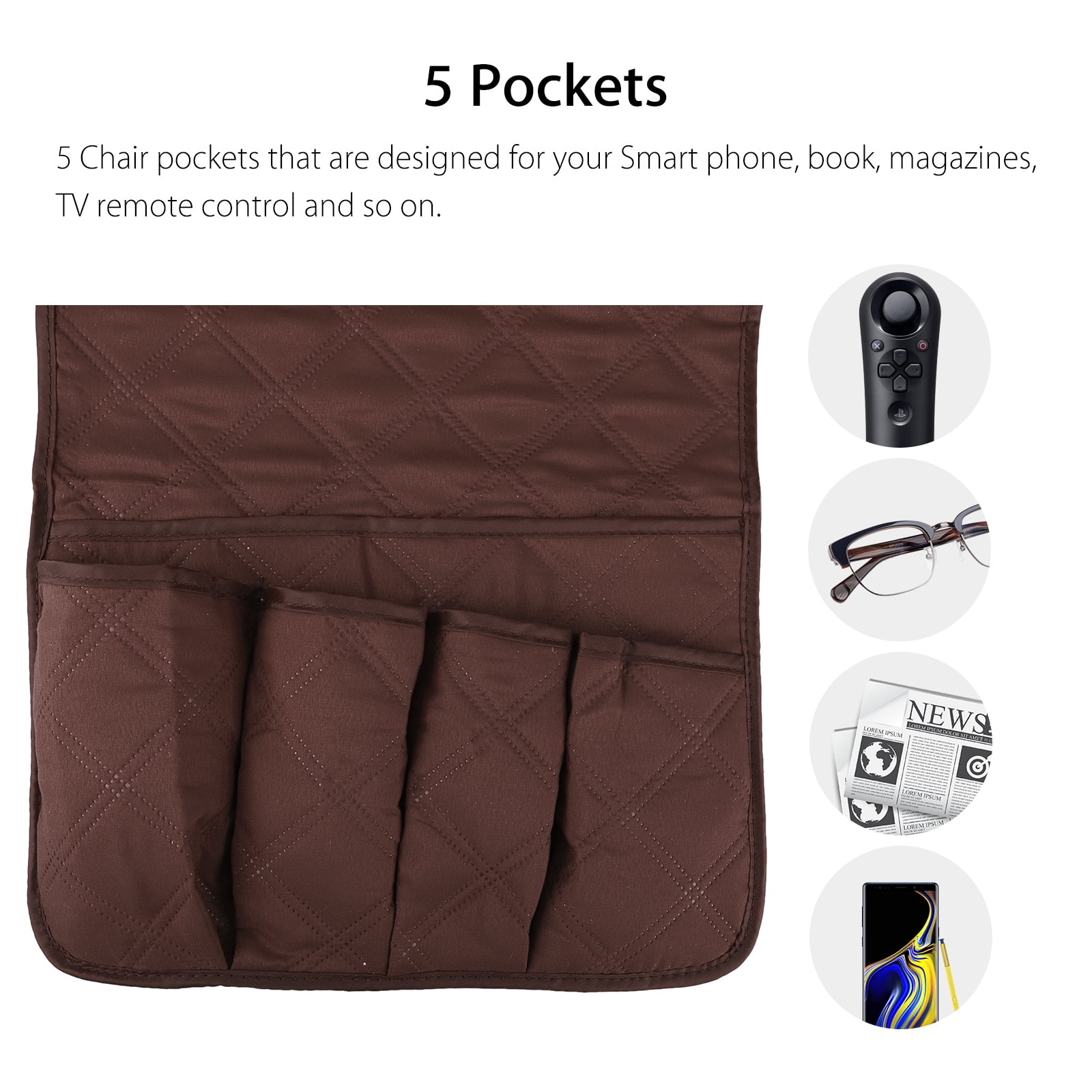 No-slip Leather Sofa Couch Remote Control Holder Chair Armrest Caddy Pocket Organizer Storage Bag for Cellphone Tablet Notepad Book Magazines Storage Pocket Bag for Tablets Magazines Phones 