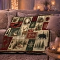 thumbnail image 6 of Rustic Winter Patchwork Scene, Cozy Lodge Wildlife Illustration Style for Cabin Lovers, Moose Bear Cabin Theme and Housewarming Gift, Warm Flannel Blanket for Living Room Cabin, Home Decor, 6 of 9