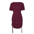 thumbnail image 7 of Juslio Dresses for Women Round Neck Drawstring, Slim Midi Dress Casual Solid Color T-Shirt Dresses, 7 of 7