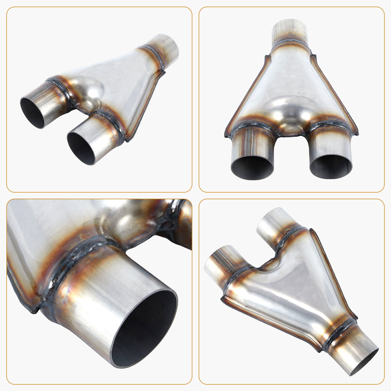 Exhaust Y Pipe, Universal 2.5" Inlet 2.5" Outlet Stainless Steel Y Pipe 10" Long