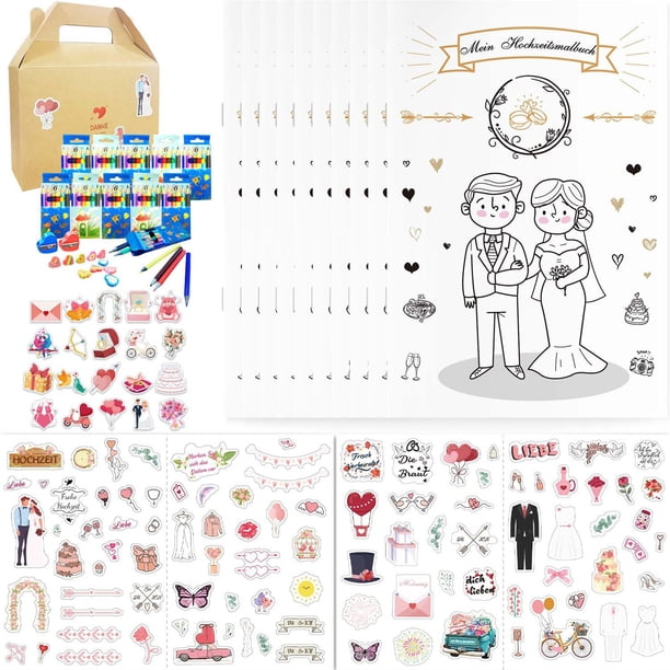 Pack De 55 Piezas Regalo De Boda Para Niños – Libros Para Colorear, Lápices, Gomas Y Pegatinas – Perfecto Para Bodas Y Fiestas