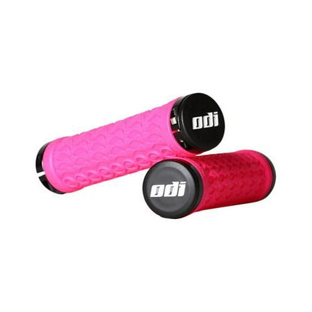SDG Hansolo Grips, ODI Lock On, Pink w/ Black Ano Lock Rings and Snap Cap End