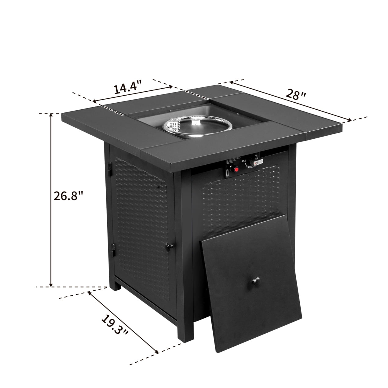 28 Inch Propane Fire Pit Table, 50,000 BTU Steel Propane Firepit with Lid & Pulse Ignition System, Outdoor Gas Fire Pit Table with Lava Rock & Imitation Rattan Weave Texture for Backyard Patio Garden