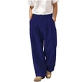 thumbnail image 2 of PNTUTB Men's Solid Color Linen Pleated Loose Elastic Waist Button Fly Zipper Casual Trousers with Multiple Pockets, 2 of 6
