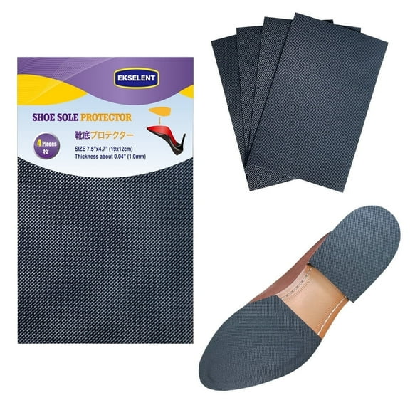 EKSELENT 4 Pieces Shoe Sole Protectors, Shoe Bottom and Heel Anti Slip Grip Pads, Self Adhesive Non Skid Noise Reduction Sticker (Black)