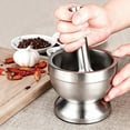 thumbnail image 4 of Stainless Steel Mortar and Pestle Set with Silicone Lid & Anti-Slip Base, Rustproof Spice Grinder Pill Crusher, 3.3x3.3 In, Mortar, 4 of 9