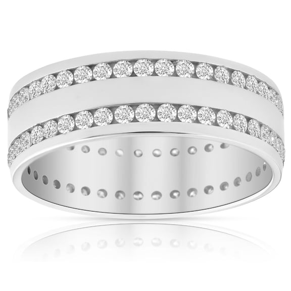 Pompeii Mens 1 3/8Ct Diamond Eternity Ring 10k White Gold Double Row High Polished