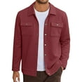thumbnail image 2 of QHRMKOG Chambray Shirt Men Loose Fit Long Sleeve Shacket with Flap Pockets Button Down Jackets Casaul Shirt Jackets Red 3XL, 2 of 5