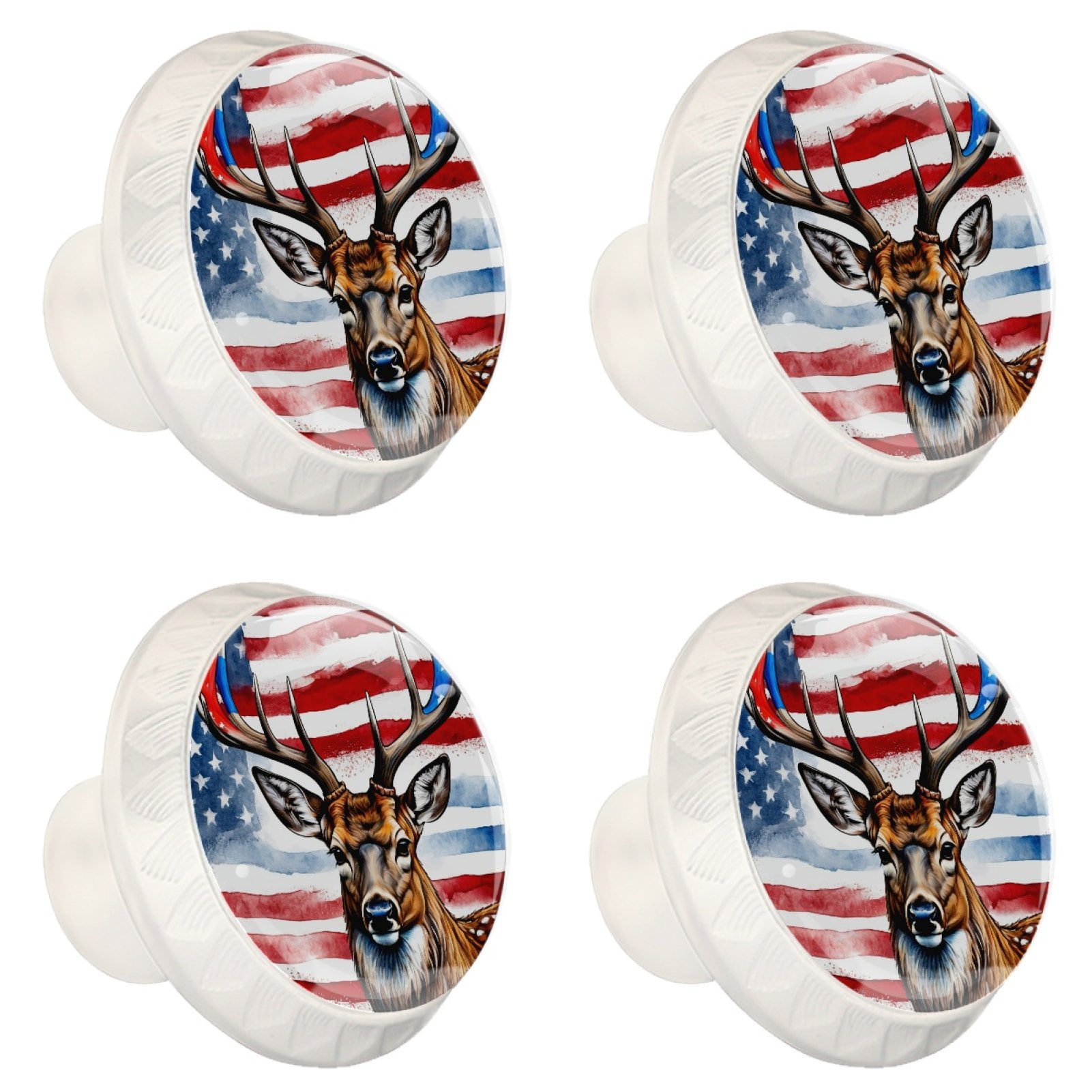 4 Pcs Deer and American Flag Knobs for Kitchen Cabinet Cupboard Dresser Bookcase Drawer Pulls Handles Round Home Decor