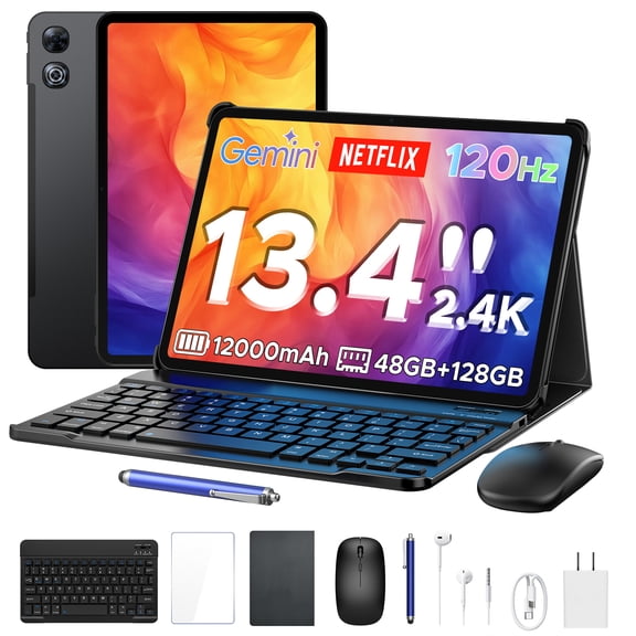 Aorlym P13 Android 16 Tablet, 13 inch Tablets with Gemini AI, IPS 2.4K, 120Hz, 48GB RAM+128GB ROM/2 TF, 12000mAh/18W, T7280 Octa-Core, 16MP, Face ID, 5G WiFi, GPS, OTG, Keyboard Stylus