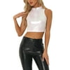 Allegra K Women's Mock Neck Zipper Front Sleeveless Holographic Sparkle Party Tops