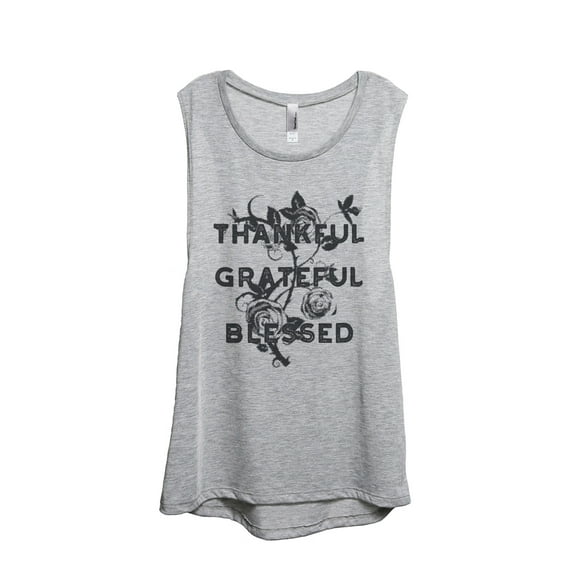 Thankful Grateful Blessed Women's Fashion Sleeveless Muscle Workout Yoga Tank Top Sport Grey Large