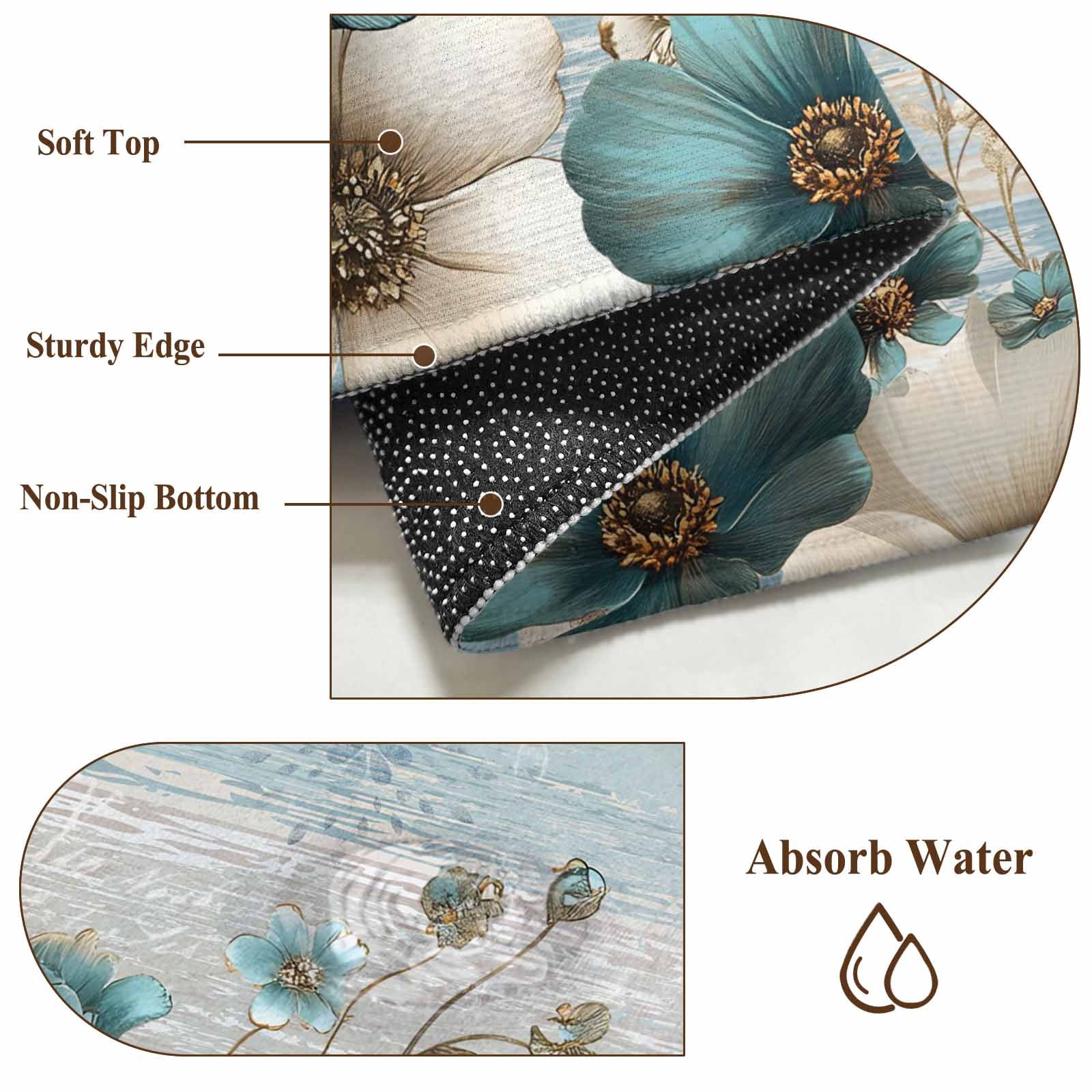 Teal Tulip Butterfly Area Rugs 8'x10', Washable Small Throw Rugs for Living Room Patio, Beige Turquoise Floral Farmhouse Blue Indoor Outdoor Rug Non-Slip Low Pile Carpet Runner Reversible Floor Mats
