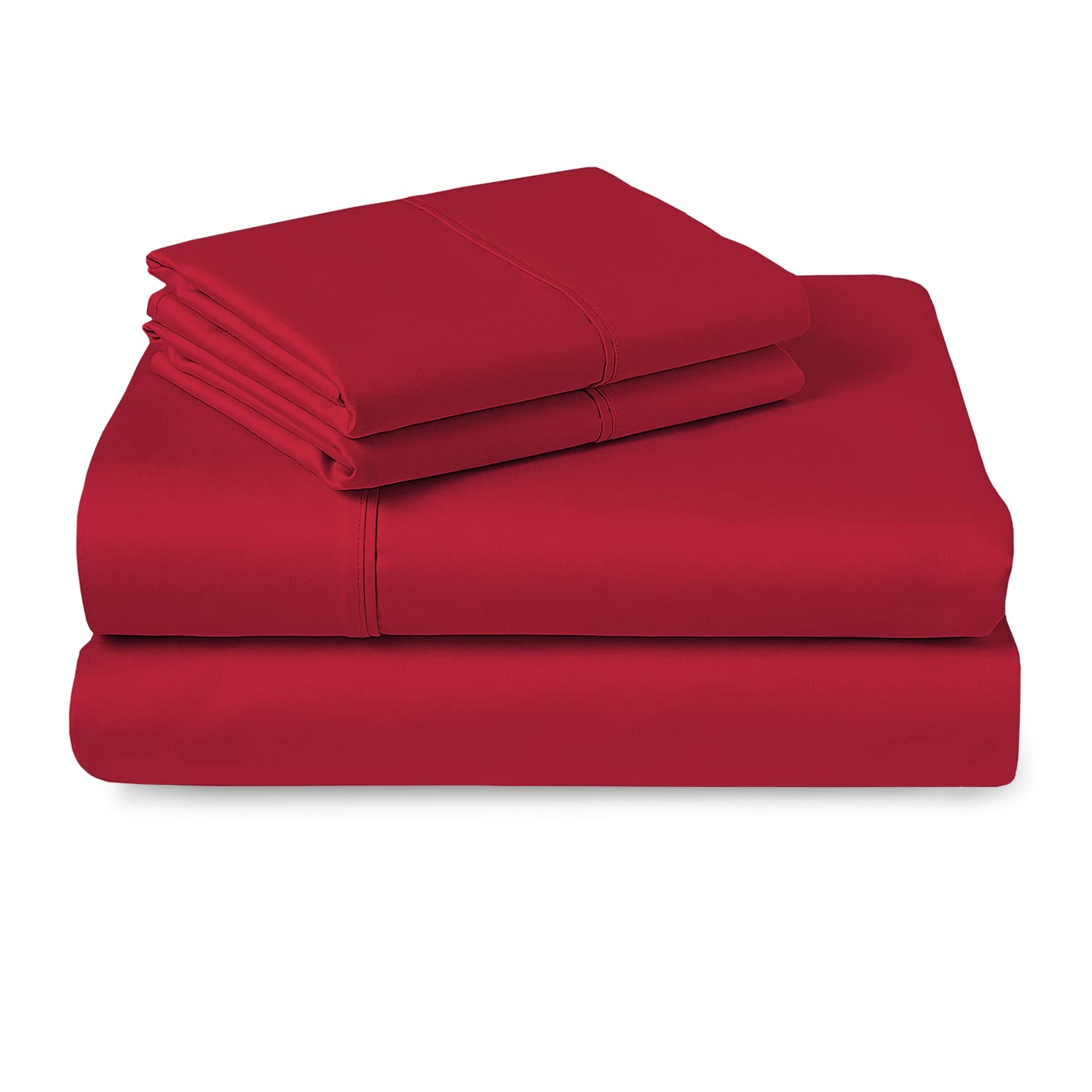 Cotton Sheet Set Twin XL Red Burgundy, 400 Thread Count 100 Long