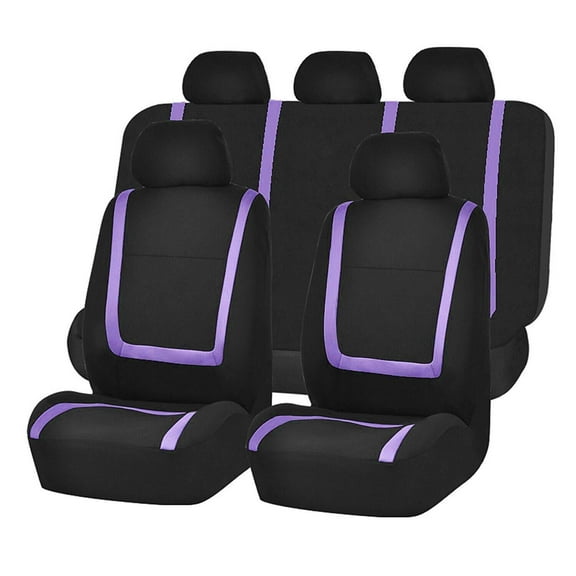 Car Seat Covers Unique Flat Cloth Full Set Automotive Seat Covers Front Set and Rear Solid Bench Purple Black Seat Covers Universal Fit Interior Accessories for Cars Trucks and SUVs