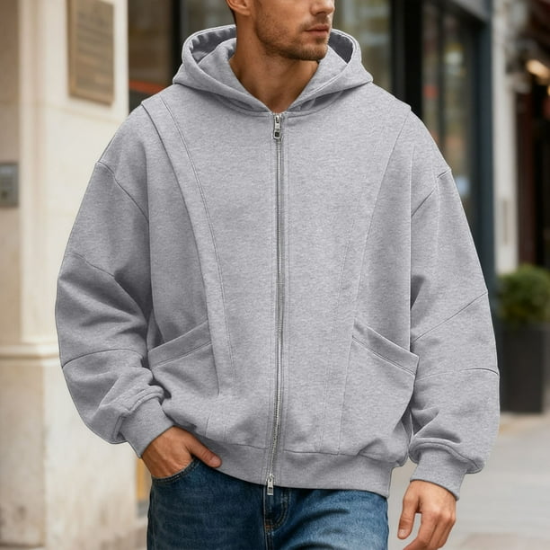 MHFRRA Sudadera con Capucha de Color Liso para Hombre, Talla Grande, Informal, Deportiva, A La Moda, para Otoño/Invierno Gris claro