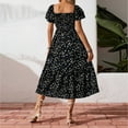 thumbnail image 4 of Staron Robe d'Été pour Femmes Manches à Volants Col Carré Robe de Printemps Taille Haute Boho Smockée Plage Vacances Fluide Ligne A Midi Robes Noir TP, 4 of 6