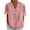 Pink #089, variant on Cotton Linen Shirts for Women Cold Shoulder Knot Short Sleeve V Neck Tops Button Trendy Business Work Blouses Light Blue M
