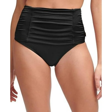 Calvin Klein BLACK Pleated High-Waist Bikini Swim Bottom  US Medium