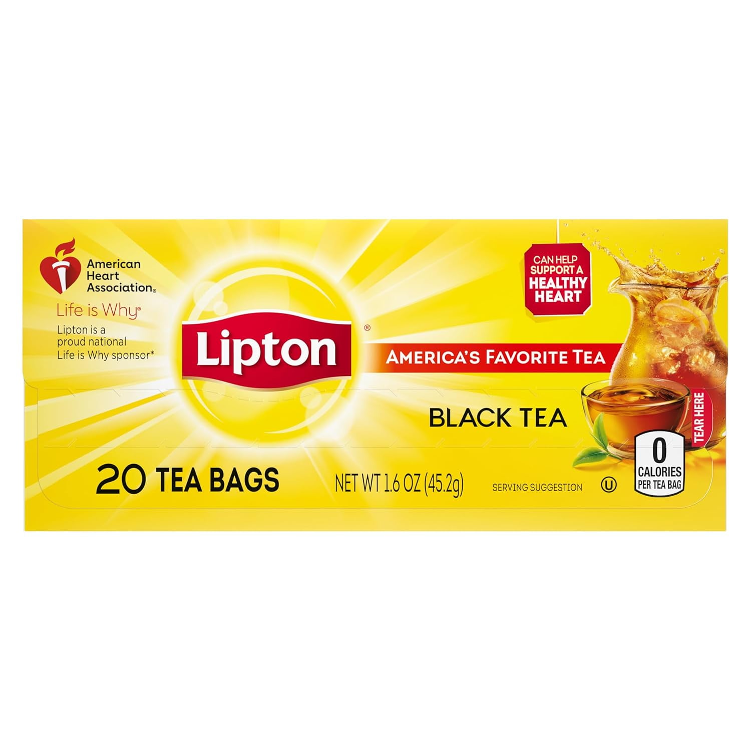 Lipton Black Tea Bags, Iced or Hot Tea, 20 count (pack of 12), 240 Total Tea Bags