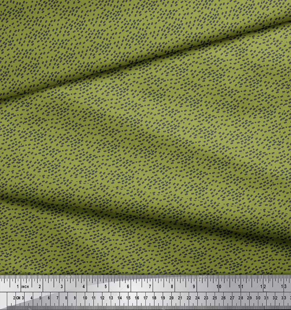 Soimoi Green Heavy Satin Fabric Brush Stroke & Dots Abstract Decor Fabric Printed Yard 54 Inch Wide