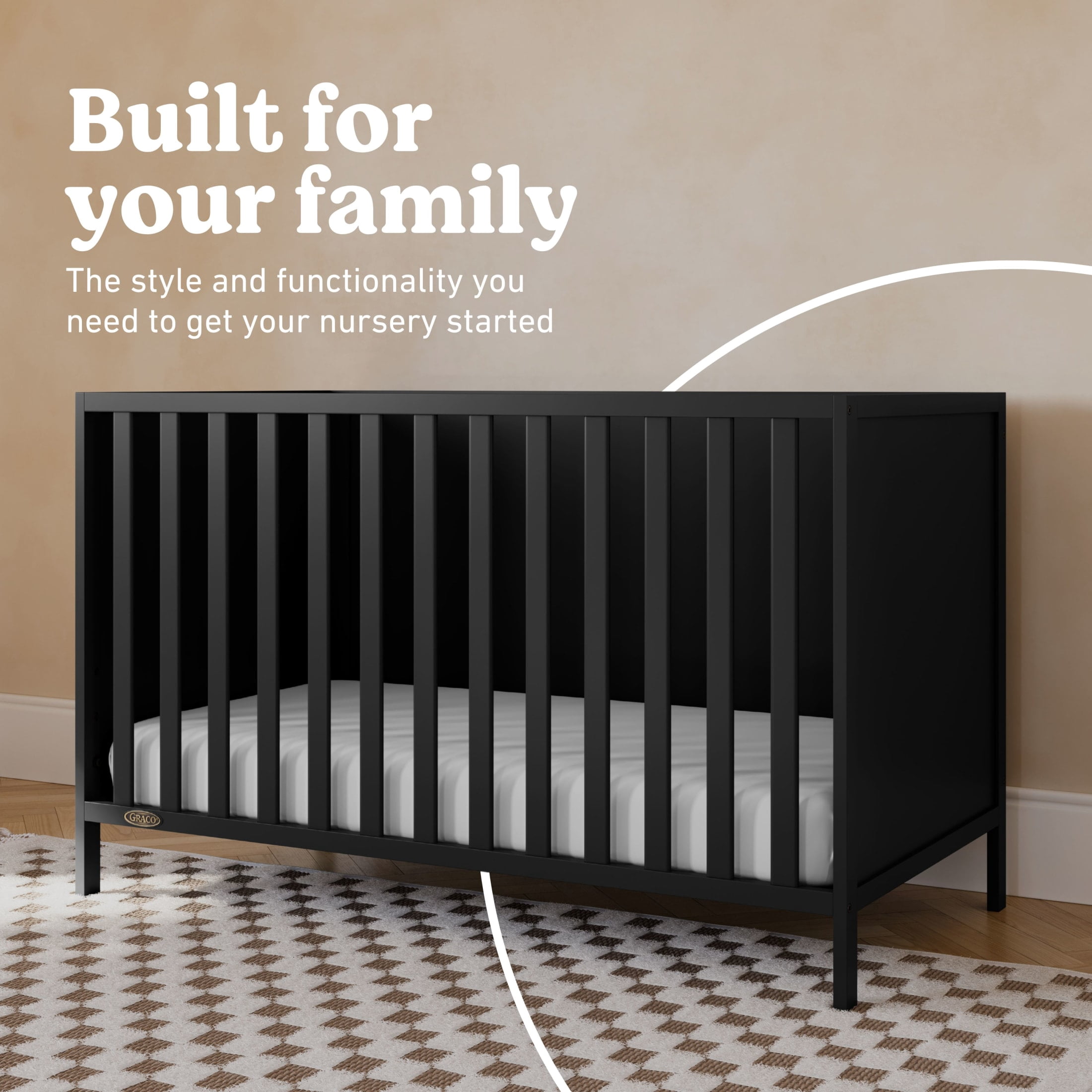 Graco Theo 3-in-1 Convertible Baby Crib, Black