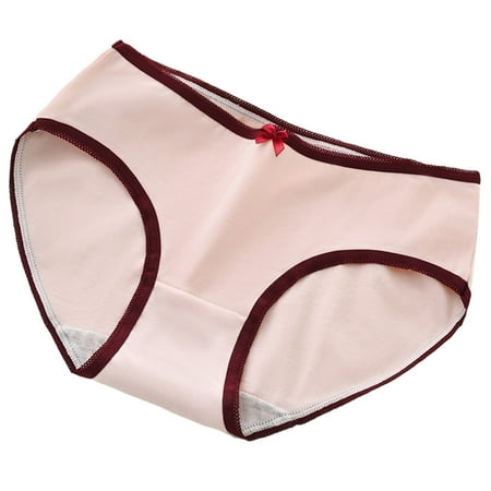 2 Pack Cute Cotton Briefs for Women 2PCS Mid Waist Panties Bow Stretch Breathable Girls Panty (X-Large  Pink)