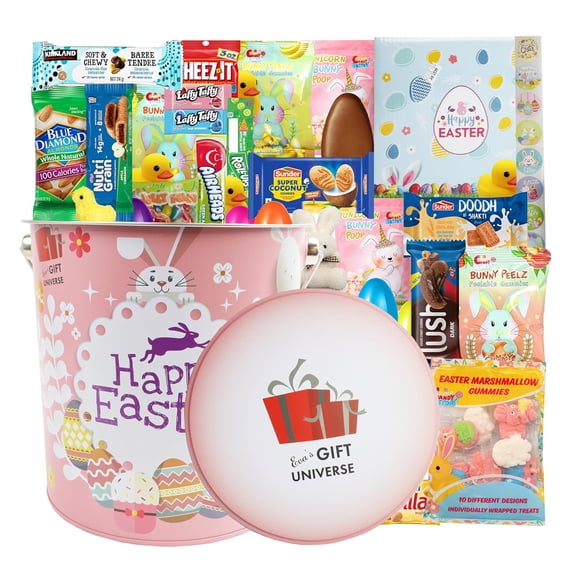 Easter Snack Gift Tin Basket (44 Count) Easter Candy Eggs Great Care Package for Family Friends Kids Coworkers