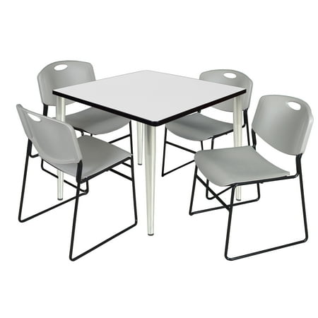 UPC: 0192357195482 | Regency Kahlo 36 in. Square Breakroom Table- White Top  Chrome Base & 4 Zeng Stack Chairs- Grey