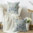 thumbnail image 4 of Blue Green Floral Pillow Covers 22x22 Set of 2 Spring Summer Navy Pink Flower Sage Leaves Block Print Decorative Throw Pillow Cases Outdoor Farmhouse Decoration for Sofa Couch Bed, 4 of 6
