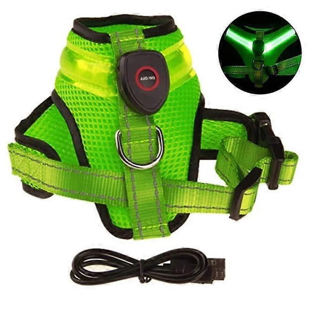 LED Dog Harness, USB Rechargeable Dog Vest Luminous + Reflective Design, Adjustable Dog Safety Harness with Padded, Lightweight Collar for Dogs, Puppi
