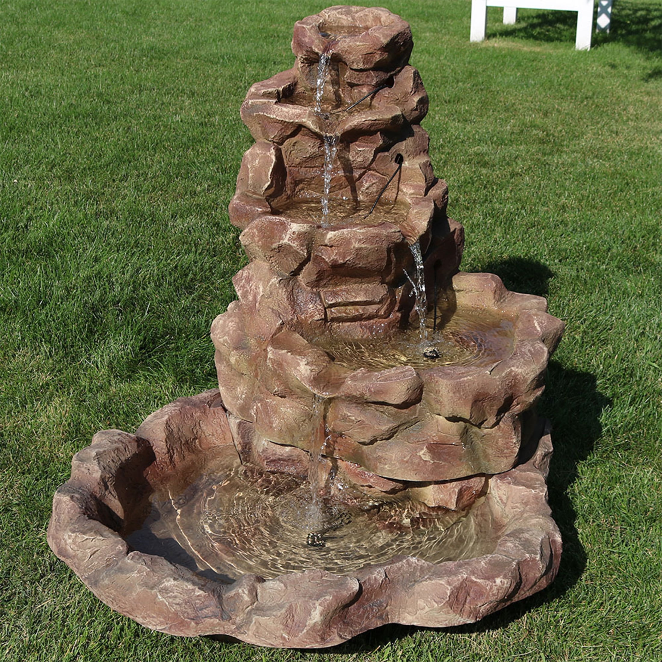 Sunnydaze Stone Springs Polyresin Outdoor Water Fountain with Lights