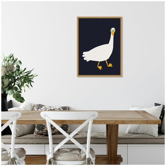 Kate and Laurel Farm Duck Framed Canvas Wall Art by Hannah Beisang 18 x 24 Sylvie Natural, Whimsical, Animals, Humor, Americana Art for Wall Decor, Living Room, Bedroom