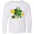 thumbnail image 3 of Inktastic St. Patrick's Day Plaid Green and Yellow Shamrocks Long Sleeve Youth T-Shirt, 3 of 5