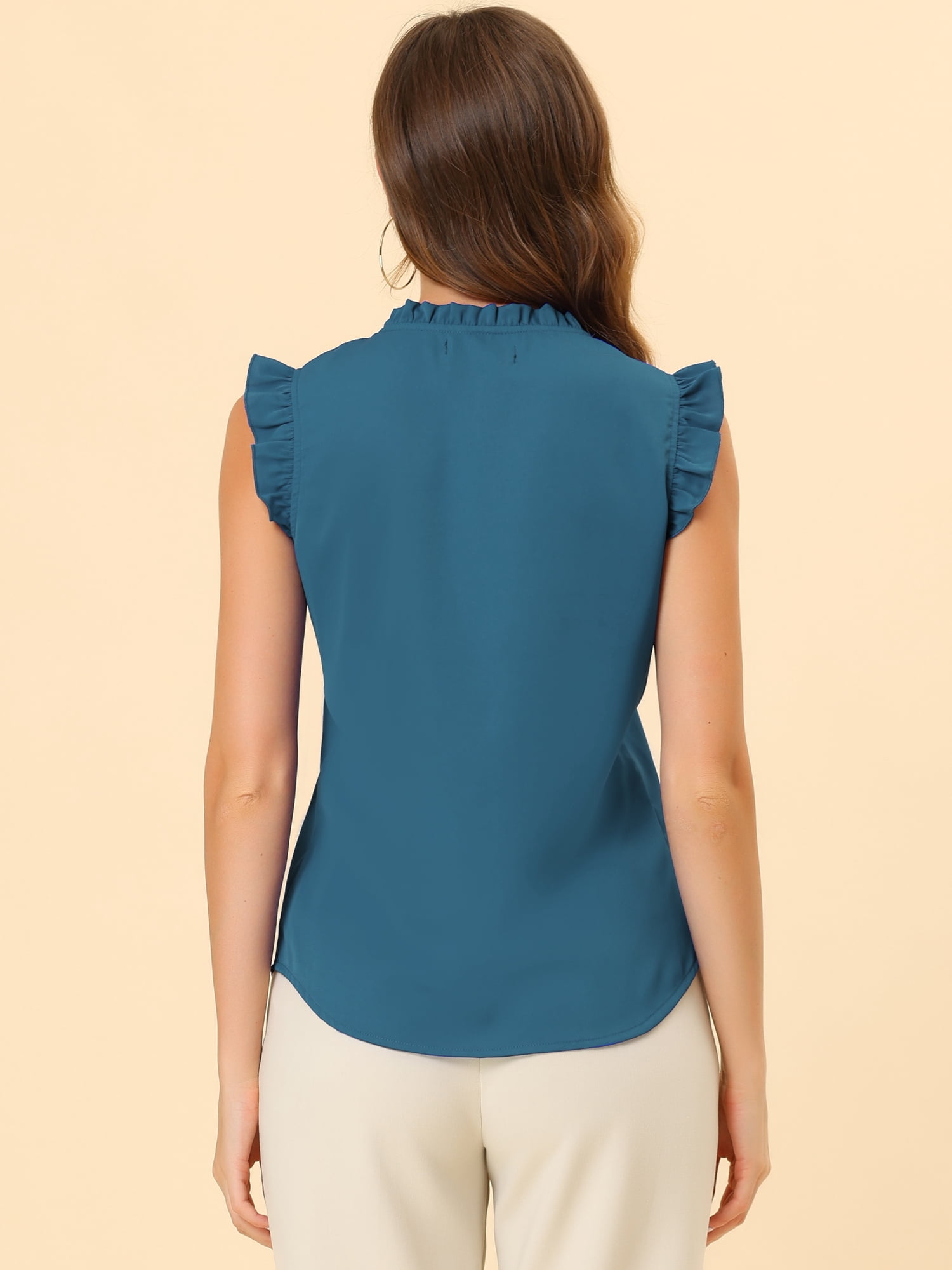 DARING DIVA Ruffled V Neck Sleeveless Tops Shirts M Peacock Blue