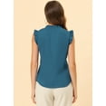 thumbnail image 5 of DARING DIVA Ruffled V Neck Sleeveless Tops Shirts M Peacock Blue, 5 of 7