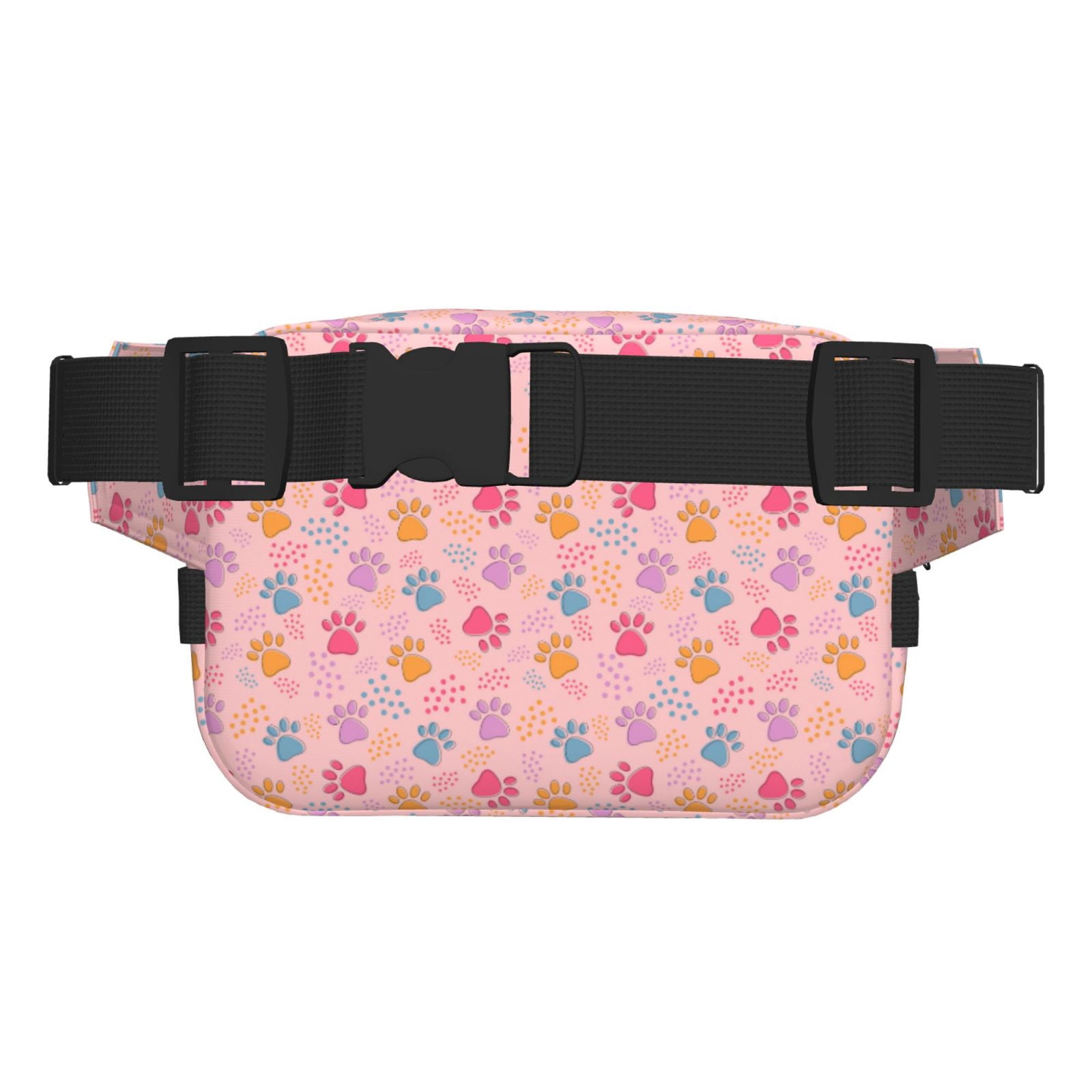 Picia Colorful Pets Paws Print Square Double-Layer Waist Bag Mini Adjustable Waist Belt Bag Exercise Running Travel Hiking