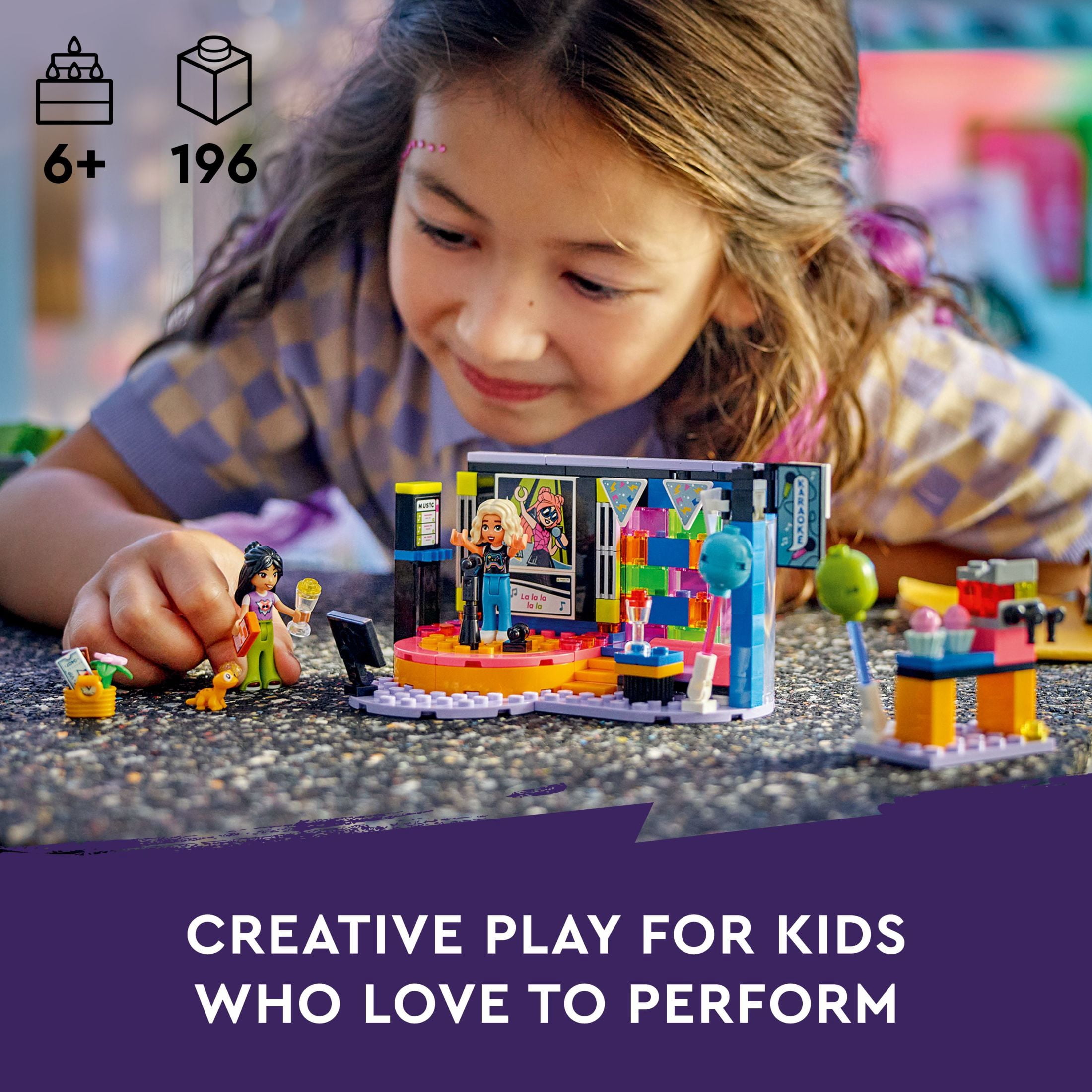 LEGO Friends Karaoke Music Party Set, Pretend Play Toy for Kids, Girls and Boys Ages 6 Years and Up Who Love Singing, Includes Mini-Doll Characters Liann and Nova and a Gecko Figure, 42610