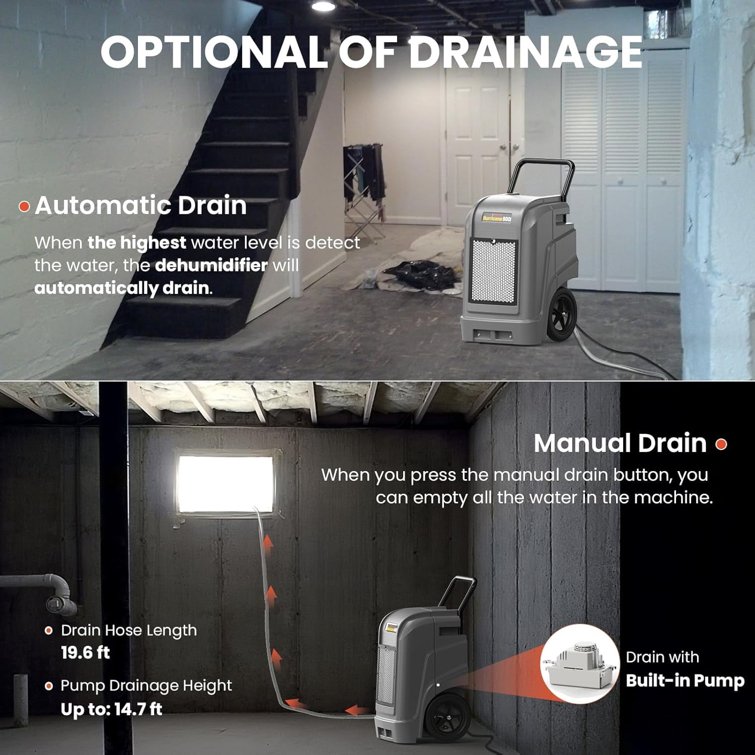 Abestorm 190 PPD Commercial Dehumidifiers with Pump and Drain Hose, Large Spaces Industrial Dehumidifier for Basements, Water Damage Restoration, Portable, Auto Defrosting, Up to 2,600 Sq.Ft