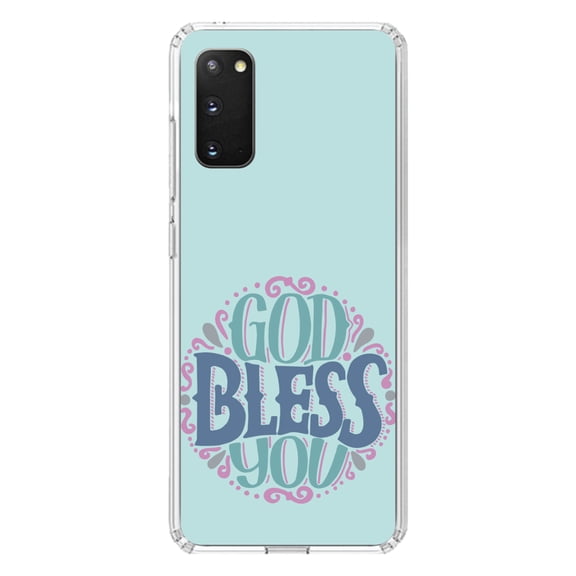 DistinctInk Clear Shockproof Hybrid Case for Galaxy S20 ULTRA / 5G (6.9" Screen) - TPU Bumper, Acrylic Back, Tempered Glass Screen Protector - God Bless You - Circle Floral