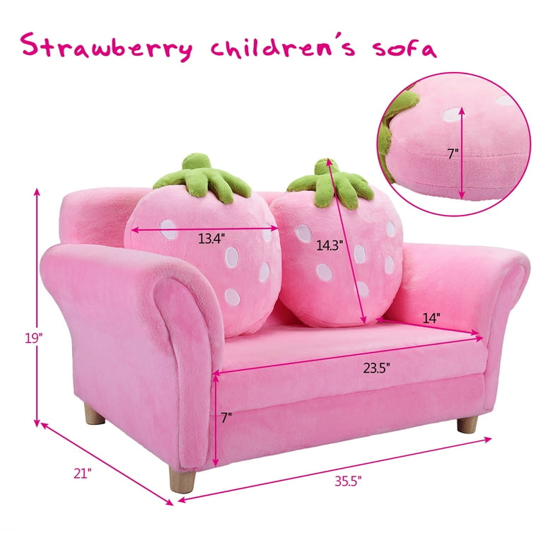Children s Double Sofa Chair w 2 Strawberry Pillows and Soft