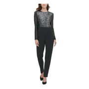 TOMMY HILFIGER Womens Black Sequined Long Sleeve Jewel Neck Party Jumpsuit 8