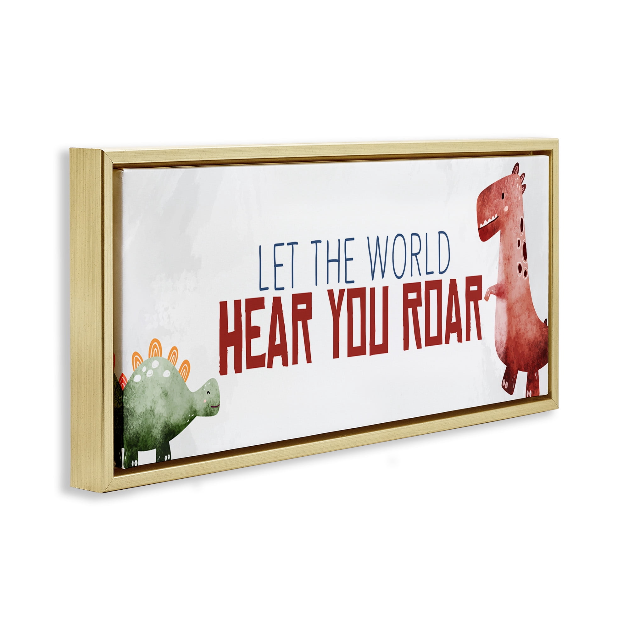 Stupell Industries Hear You Roar Dinosaurs Animals & Insects Painting Gold Floater Framed Canvas Art Print Wall Art, 25 x 11